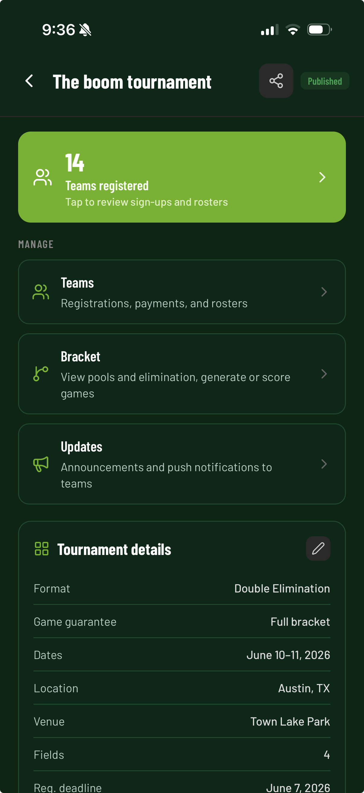Director dashboard in The Rooster app