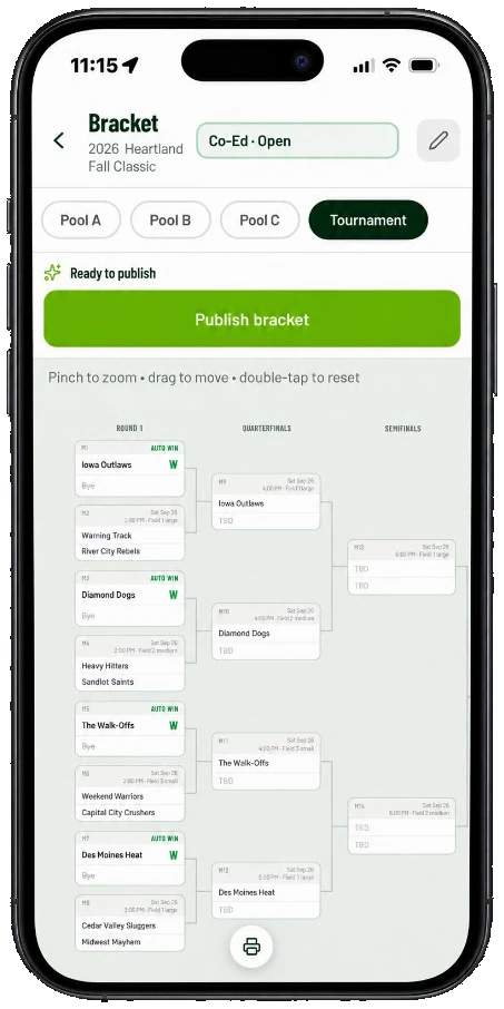 Tournament bracket ready to publish in The Rooster
